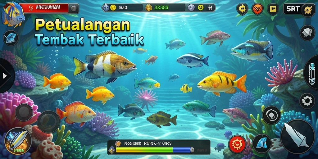 Screenshot gameplay menunjukkan aksi menembak ikan yang seru.