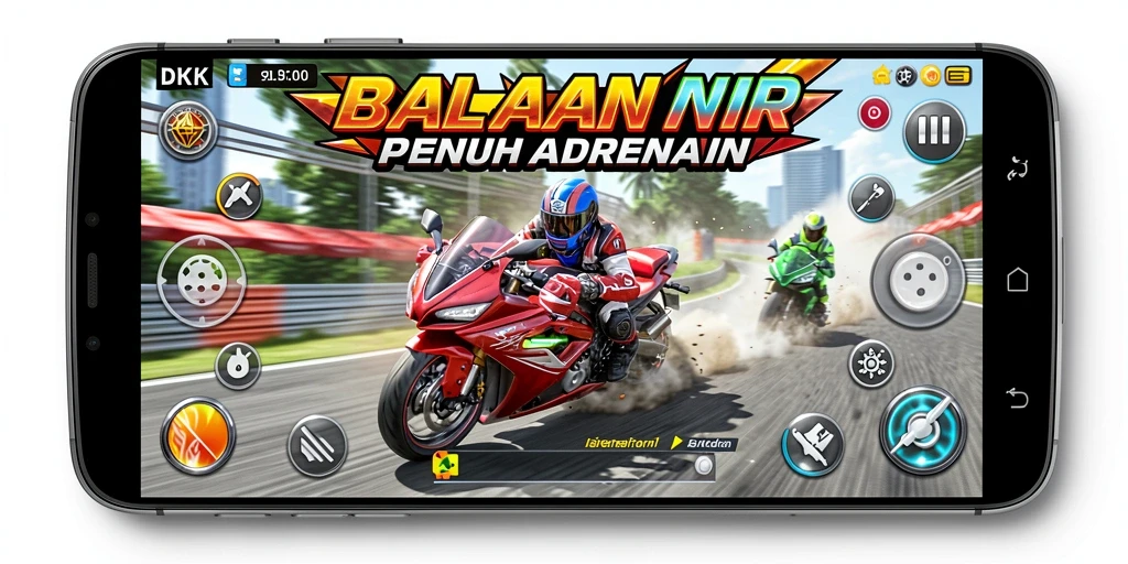 Screenshot menampilkan aksi balapan motor yang seru dan mendebarkan.
