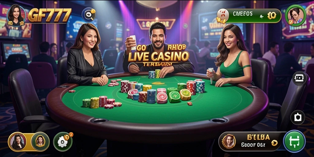 Tampilan gameplay Live Casino yang interaktif dan mendebarkan di GF777.