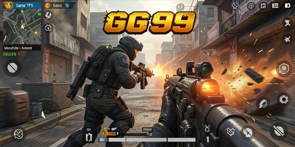 Screenshot utama GG99 menampilkan aksi menegangkan dalam gameplay TPS.