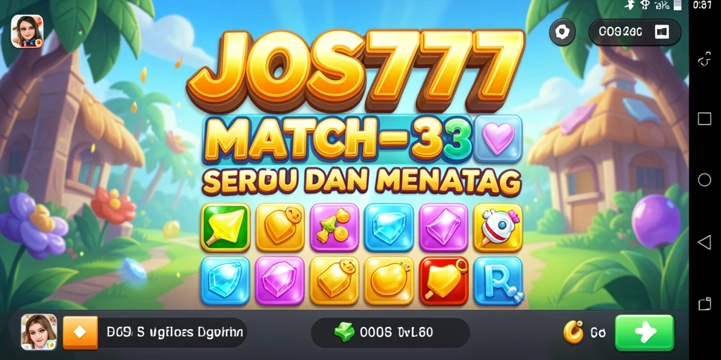 Tampilan gameplay JOSS777 dengan grafis Match-3 yang menakjubkan.