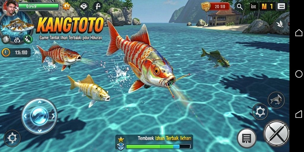 Screenshot gameplay KANGTOTO dengan aksi tembak ikan yang seru.