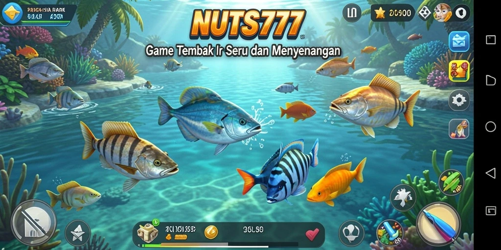 Tampilan gameplay NUTS777 yang menampilkan aksi tembak ikan yang seru.